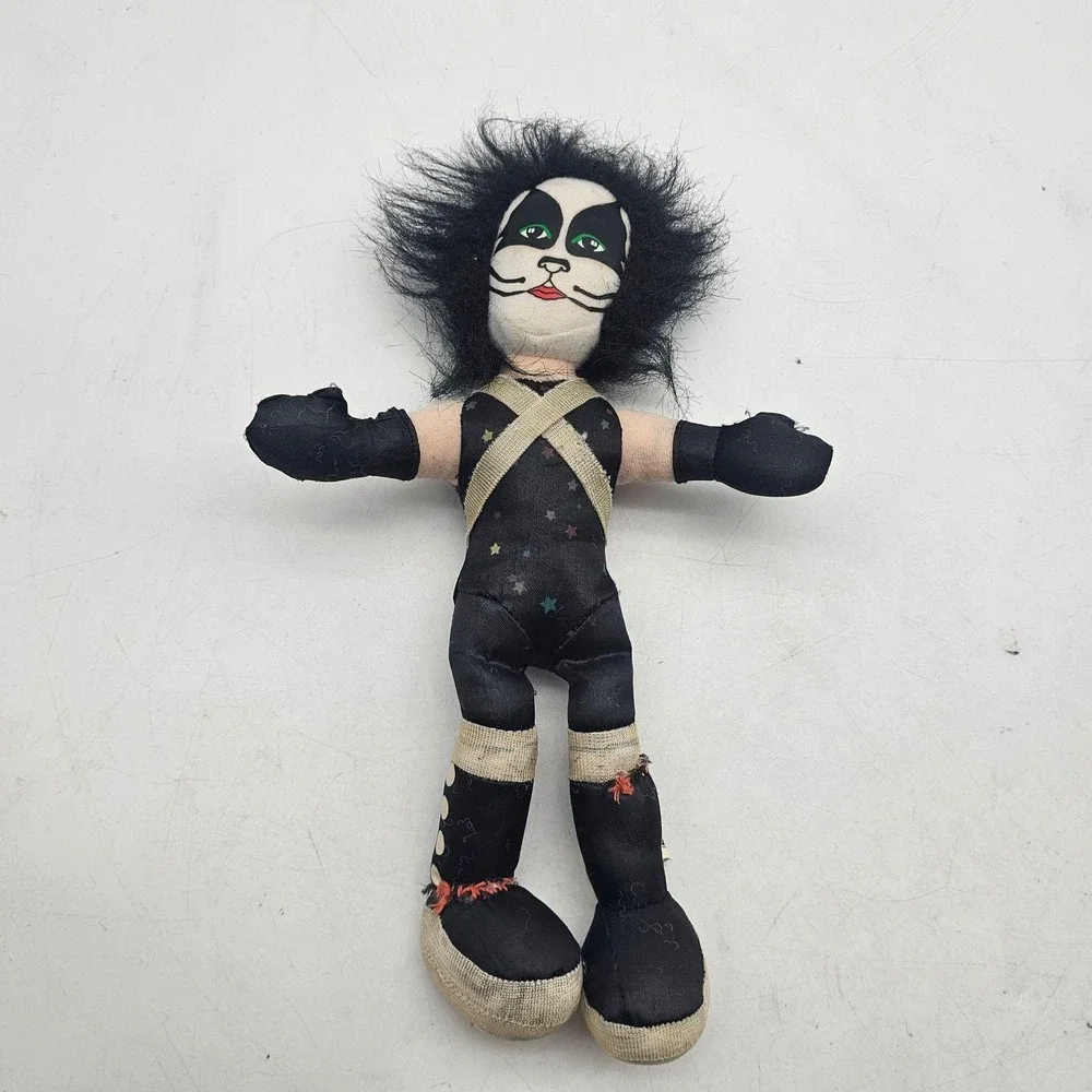 Vintage 2002 Toy Works KISS Peter Criss Catman Plush Doll Black Stars Outfit